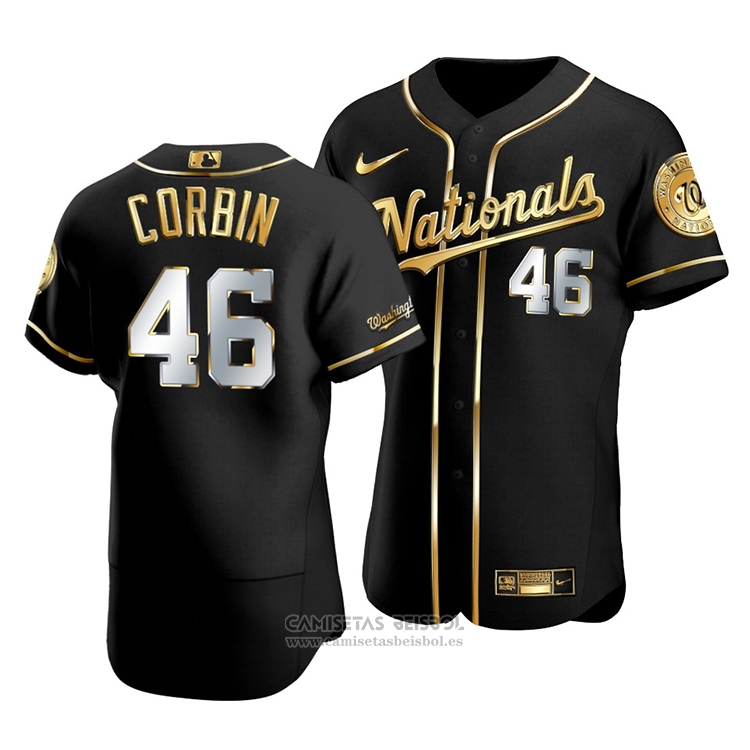 Camiseta Beisbol Hombre Washington Nationals Patrick Corbin Golden Edition Autentico Negro Oro